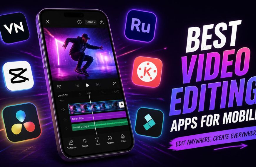 gpt image 2 multiple app icons floating around smartphone video editing interface dark purpl 0