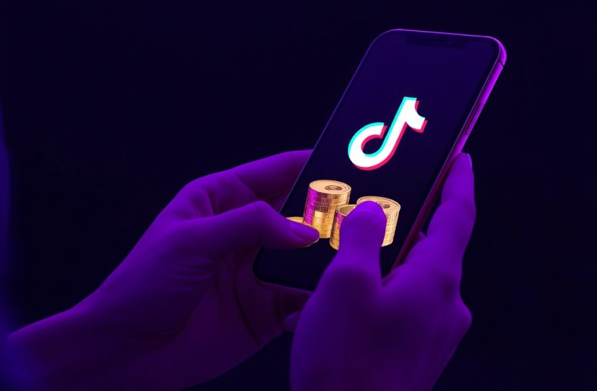 lucid origin person earning money with smartphone tiktok coins and dollar signs purple neon g 0 (1)