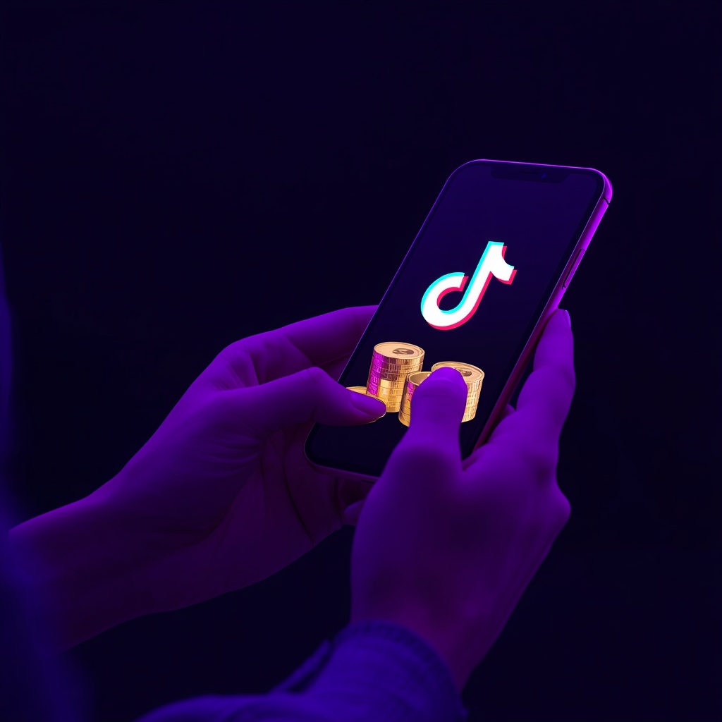 Cómo ganar dinero creando contenido con IA en TikTok en 2025 lucid origin person earning money with smartphone tiktok coins and dollar signs purple neon g 0 (1)
