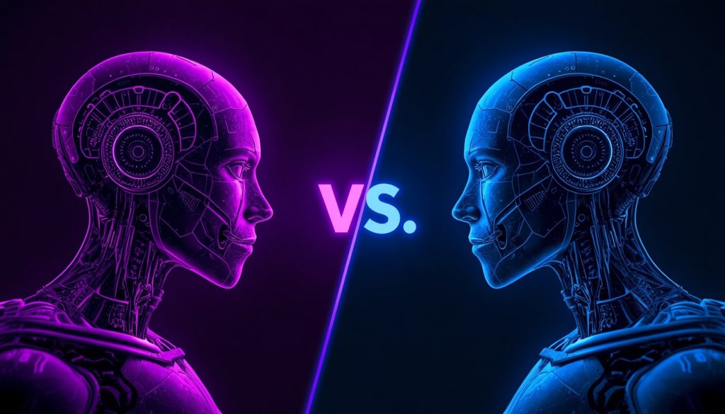 InVideo vs Pictory 2025 lucid origin two ai platforms comparison split screen design dark background purple vs blue c 0